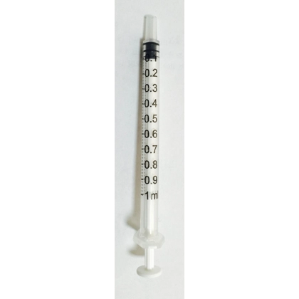 1 ml Hypodermic Syringe, 3 piece, without needle, Luer Slip, latex free, Box of 100 Nos.