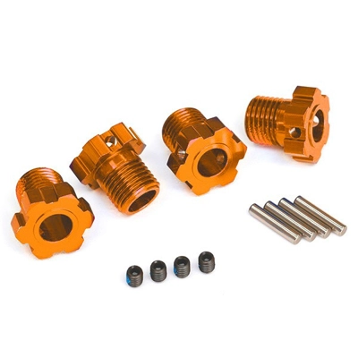 Wheel hubs, splined, 17mm (orange-anodized) (4)/ 4x5mm GS (4)/ 3x14mm pin (4)