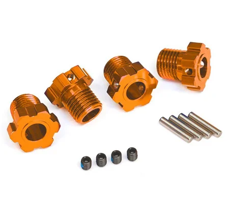 Wheel hubs, splined, 17mm (orange-anodized) (4)/ 4x5mm GS (4)/ 3x14mm pin (4)