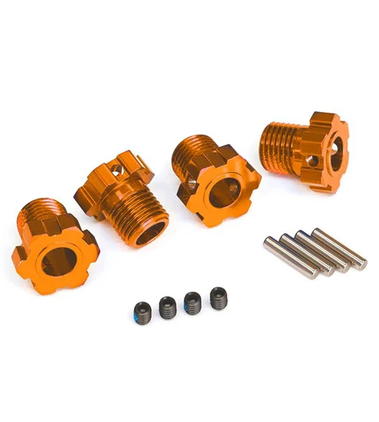 Wheel hubs, splined, 17mm (orange-anodized) (4)/ 4x5mm GS (4)/ 3x14mm pin (4)