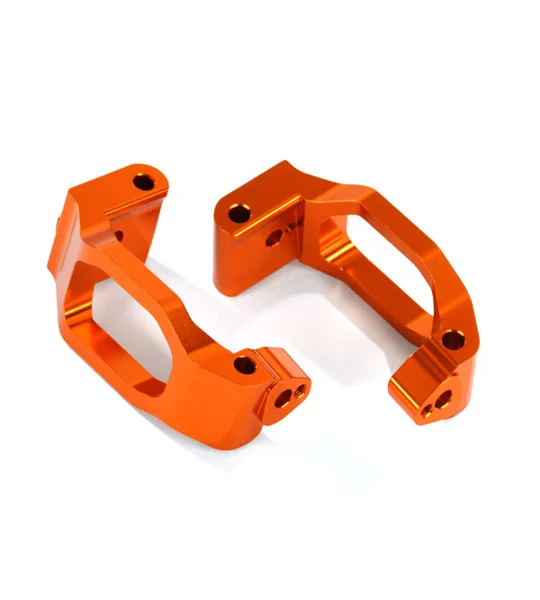 Caster blocks (c-hubs), 6061-T6 aluminum (orange-anodized), left & right