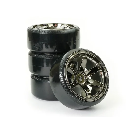 Fastrax 1/10 Street/Drift Tyre 6 Spoke Wheel 6mm Offset - Grey Chrome