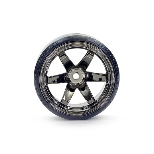 Fastrax 1/10 Street/Drift Tyre 6 Spoke Wheel 6mm Offset - Grey Chrome
