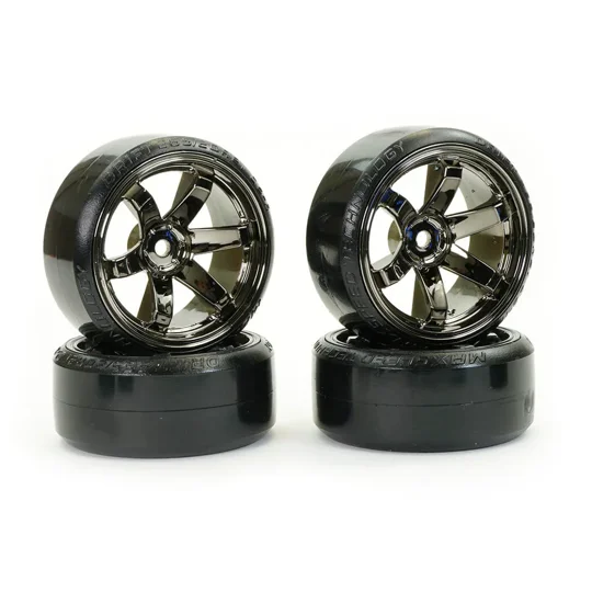 Fastrax 1/10 Street/Drift Tyre 6 Spoke Wheel 6mm Offset - Grey Chrome