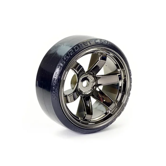 Fastrax 1/10 Street/Drift Tyre 6 Spoke Wheel 6mm Offset - Grey Chrome