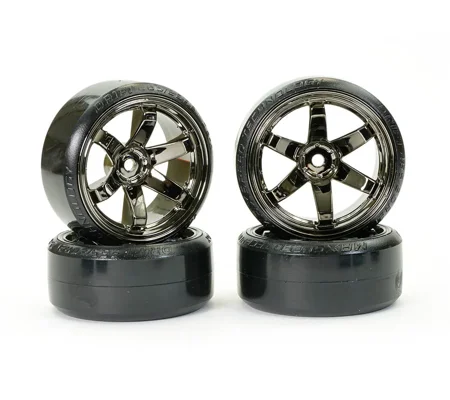 Fastrax 1/10 Street/Drift Tyre 6 Spoke Wheel 6mm Offset - Grey Chrome