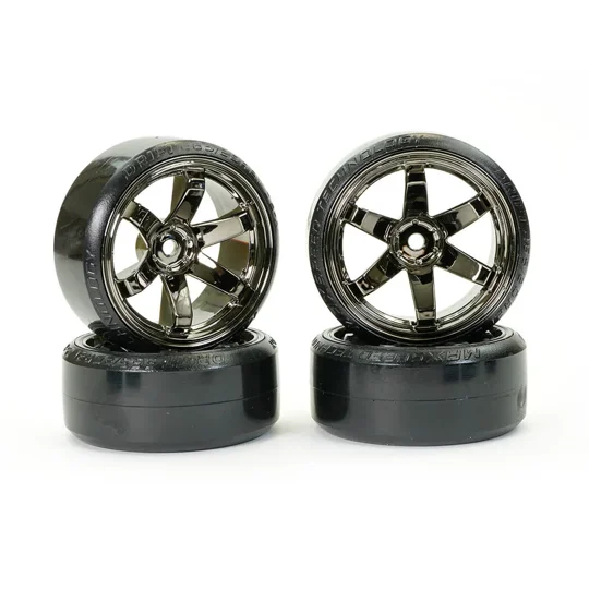 Fastrax 1/10 Street/Drift Tyre 6 Spoke Wheel 6mm Offset - Grey Chrome