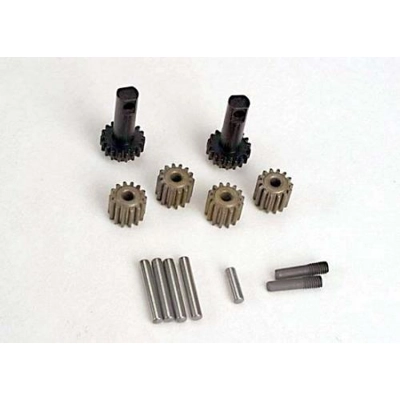 Planet gears (4)/ planet shafts (4)/ sun gears (2)/sun gear alignment shaft (1) all hardened steel Planet gears (4)/ planet shafts (4)/ sun gears (2)/sun gear alignment shaft (1) all hardened steel