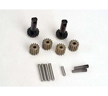 Planet gears (4)/ planet shafts (4)/ sun gears (2)/sun gear alignment shaft (1) all hardened steel