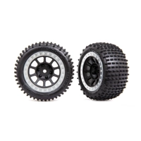 raxxas Tyres and Wheels, Assembled (Graphite Grey, Chrome Beadlock Wheels Alias) Bandit REAR