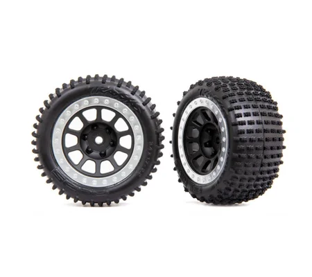 raxxas Tyres and Wheels, Assembled (Graphite Grey, Chrome Beadlock Wheels Alias) Bandit REAR