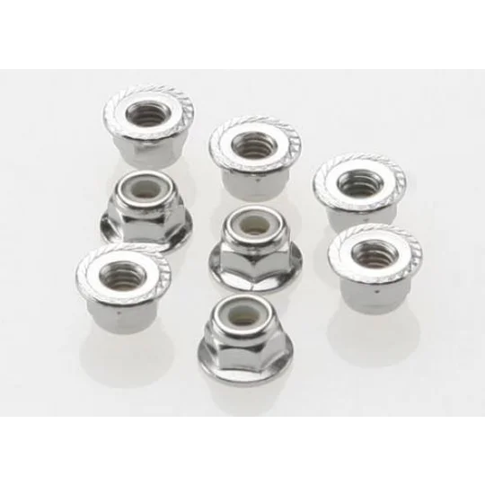 Nuts 4mm flanged nylon locking (steel serrated) (8)