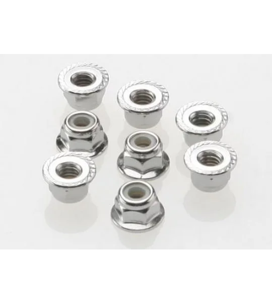 Nuts 4mm flanged nylon locking (steel serrated) (8)