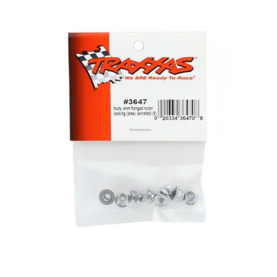 Nuts 4mm flanged nylon locking (steel serrated) (8)