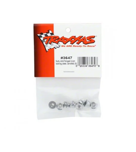 Nuts 4mm flanged nylon locking (steel serrated) (8)