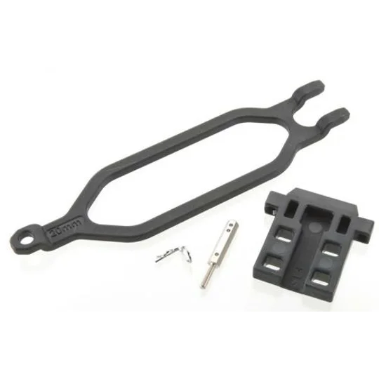 Hold down battery/retainer/battery post/angled body clip (allows installation of taller batteries)