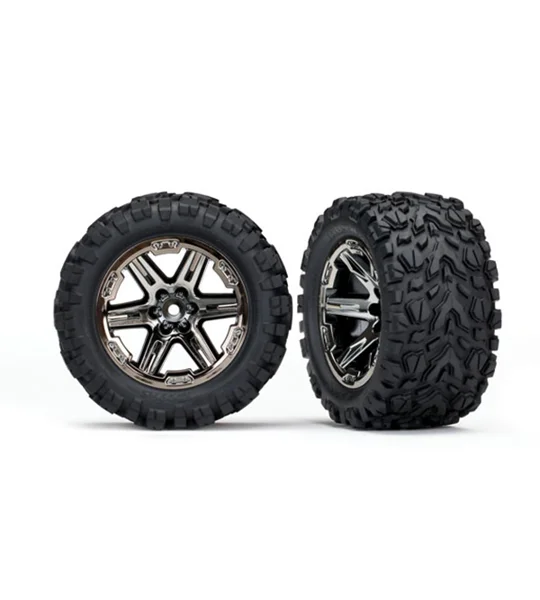TRX6773X Tires/wheels preglued (2.8) (RXT black chrome wheels Talon Extreme tires w/inserts)(2)(TSM)