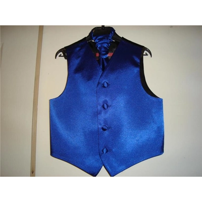 Boys Royal Blue Satin Waistcoat w/wo Cravat or Standard Tie or Bow Tie