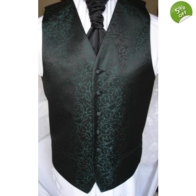 Mens Black/Green Swirl Waistcoat w/wo Cravat or Bowtie