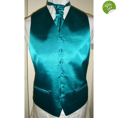 Mens Jade Green Satin Waistcoat w/wo Cravat