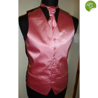 Mens Pink Satin Waistcoat w/wo Cravat/Tie or Bowtie