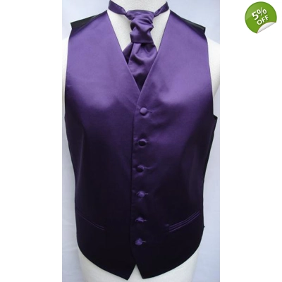 Mens Purple Satin Waistcoat w/wo  Cravat or Standard  Tie or Bow Tie