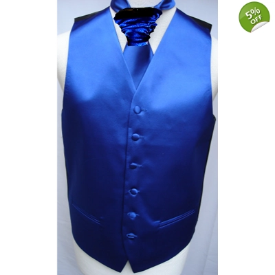 Mens Royal Blue Satin Waistcoat w/ wo Cravat or Bow tie