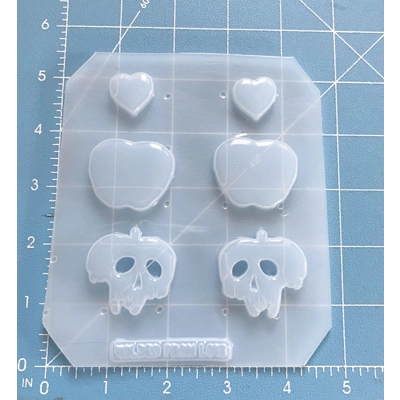 3 Piece Poison Apple Earrings Set Left and Right Handmade Plastic Resin Mold 3 Piece Poison Apple Earrings Set Left and Right Handmade Plastic Resin Mold
