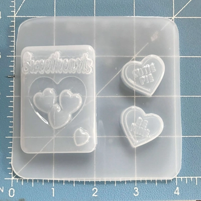 Sweetheart Candy Box Brooch and 2 hearts Handmade Plastic Mold