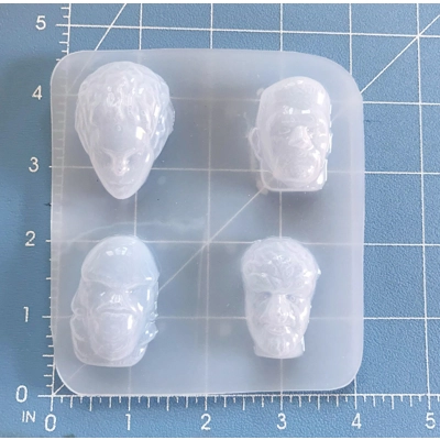 4 small Retro Horror movie heads Handmade Plastic Mold 4 small Retro Horror movie heads Handmade Plastic Mold
