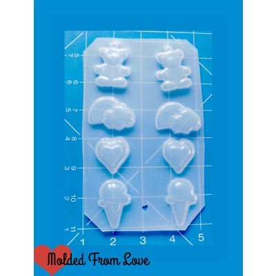 Kawaii Bears and Rainbows and hearts Oh My! Handmade Plastic Mold