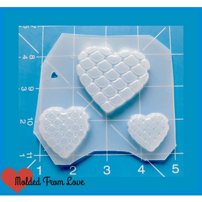 3 Detailed Mermaid Scale hearts Handmade Plastic Mold 3 Detailed Mermaid Scale hearts Handmade Plastic Mold