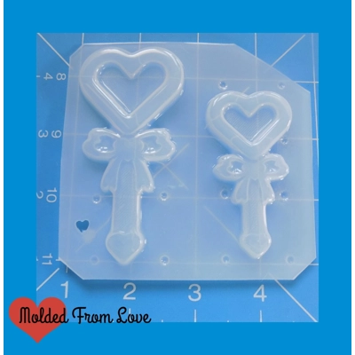2 kawaii open heart with bows wands Handmade Plastic Mold