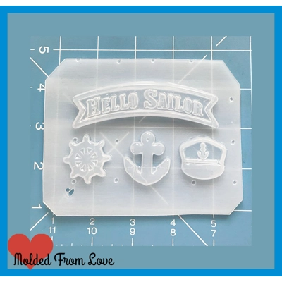 MFL Retro Banner Brooch Hello Sailor Handmade Plastic Resin Mold