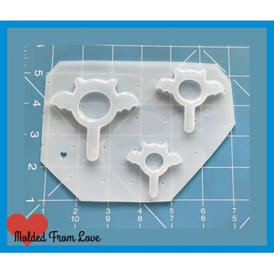 3 Kawaii Bat Lolly Pops open Shakers Handmade Plastic Resin mold