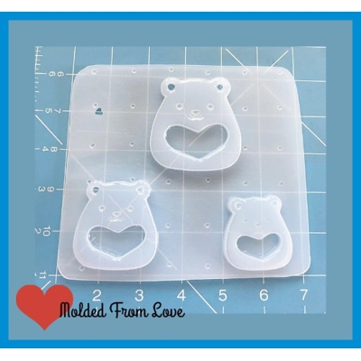 Kawaii Chibi Bears with Heart tummy Open Bezel Shaker Style Handmade Plastic Mold