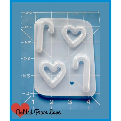 2 Candy Canes and 2 Candy Cane Hearts Handmade Plastic Mold 2 Candy Canes and 2 Candy Cane Hearts Handmade Plastic Mold