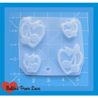 4 Retro Cherry Hearts Handmade Plastic Mold