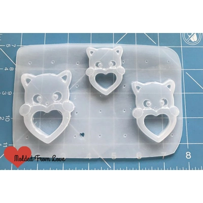 Kawaii Kitty Heart Open Bezel Shaker Style Handmade Plastic Mold Kawaii Kitty Heart Open Bezel Shaker Style Handmade Plastic Mold