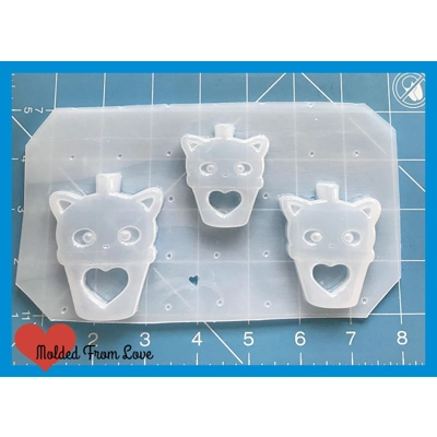 Kawaii Kitty Chibi Drink Cup w/Heart Open bezel Shaker Style Handmade Plastic Mold