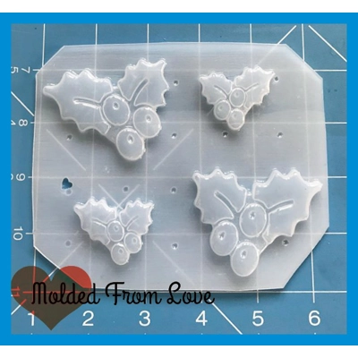4 Holly/Mistletoe Shapes Handmade Plastic Resin Mold 4 Holly/Mistletoe Shapes Handmade Plastic Resin Mold