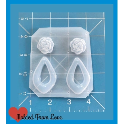 2 Retro Roses and 2 rounded Pointed Drops Plastic Handmade Resin Mold 2 Retro Roses and 2 rounded Pointed Drops Plastic Handmade Resin Mold