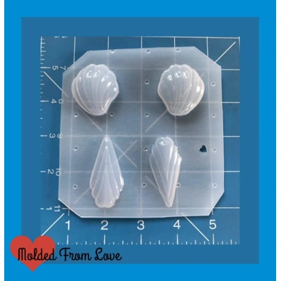 2 Puffy Shells 2 Art Deco Drops Handmade Plastic Mold 2 Puffy Shells 2 Art Deco Drops Handmade Plastic Mold
