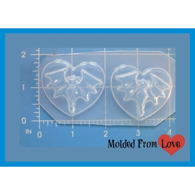 2 hearts with Victorian Bats Handmade Plastic Mold 2 hearts with Victorian Bats Handmade Plastic Mold