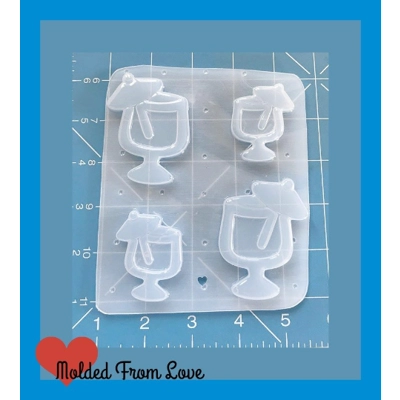 Set of 4 Retro Exotic Umbrella Drinks Left and Right Flexible Plastic Handmade Resin Mold