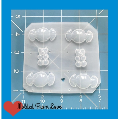 4 Kawaii Wrapped Candy Shapes 2 Small Gummy Bears handmade Plastic Mold