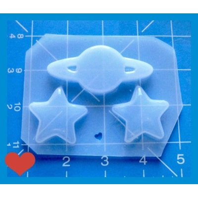 Kawaii Saturn and 2 Puffy Stars handmade Plastic Mold