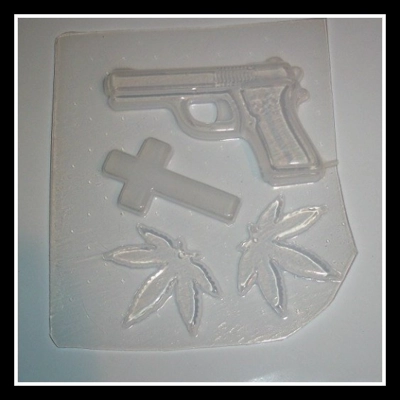 Gun Cross & 2 Cannabis Leaves Handmade Plastic Mold