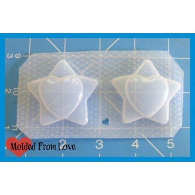 2 Kawaii Stars with Heart Centers Handmade Plastic Mold