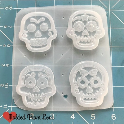 4 Dia De Muerta Skulls Handmade Plastic Mold